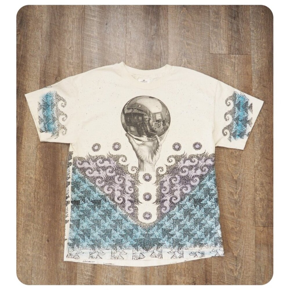Vintage Andazia MC Escher Single Stitched Hand Reflecting Sphere All Over Print
